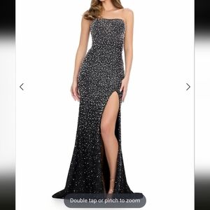 Black Strapless Gown with Silver Pearl Accents Sz 4 Ashley Lauren Style #11856